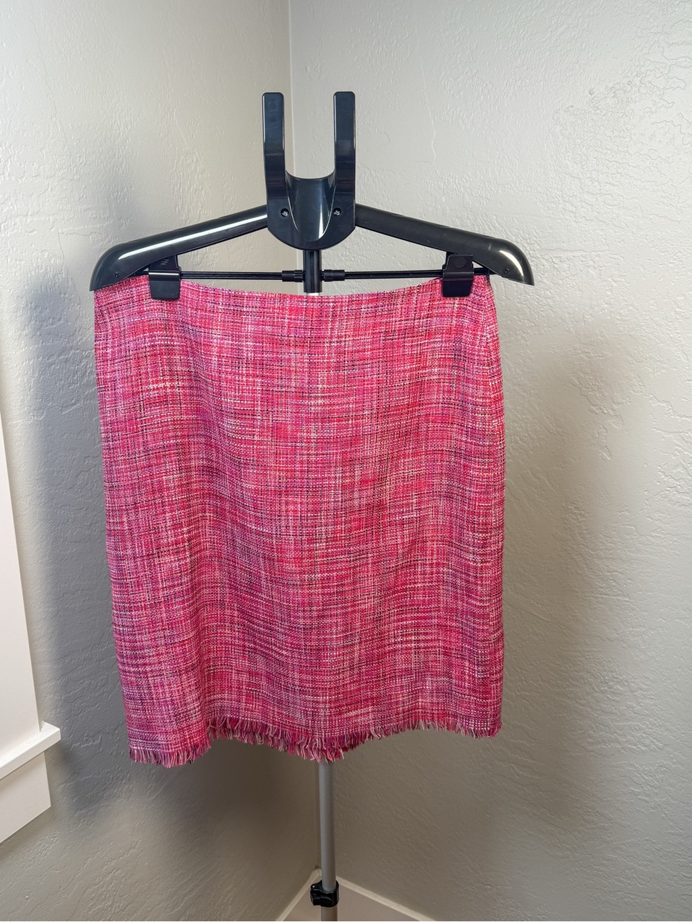 Sigrid Olsen Sport Hot Pink Tweed Fringe Hem Pencil Skirt Size 12
